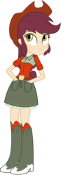 Size: 1840x5296 | Tagged: safe, normal norman, equestria girls, g4, background human, belt, boots, clothes, clothes swap, cowboy boots, cowboy hat, hat, high heel boots, liar face, palette swap, rule 63, shirt, shoes, simple background, skirt, solo