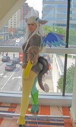 Size: 1752x2946 | Tagged: safe, artist:rizden, discord, human, bronycon, bronycon 2013, g4, clothes, cosplay, fingerless gloves, gloves, high heels, irl, irl human, photo, rule 63, solo