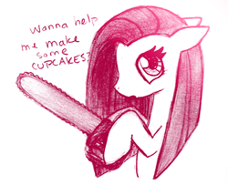 Size: 2613x2124 | Tagged: safe, artist:aya-chanluvschu, pinkie pie, fanfic:cupcakes, g4, chainsaw, female, pinkamena diane pie, solo