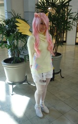 Size: 545x861 | Tagged: safe, artist:ace-the-fsmlc, fluttershy, human, g4, clothes, cosplay, irl, irl human, pantyhose, photo, solo