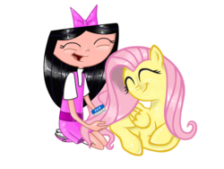 Size: 1280x960 | Tagged: safe, artist:katypwny, fluttershy, g4, brushie, crossover, grooming, isabella garcia shapiro, phineas and ferb, simple background, transparent background