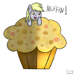 Size: 900x900 | Tagged: safe, artist:freefraq, derpy hooves, pegasus, pony, g4, female, giant muffin, mare, muffin, solo