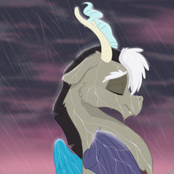 Size: 894x894 | Tagged: safe, artist:dertaii, discord, g4, male, rain, solo