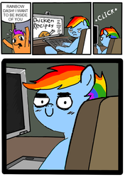 Size: 494x700 | Tagged: safe, rainbow dash, scootaloo, anthro, g4, comic, implied cannibalism, implied sex, implied vore, scootachicken, staredad, this will end in tears