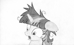 Size: 6600x4031 | Tagged: safe, artist:yomilbert, twilight sparkle, g4, absurd resolution, female, grayscale, messy mane, solo, traditional art, twilight snapple