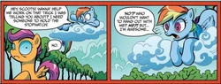 Size: 957x362 | Tagged: safe, idw, official comic, rainbow dash, scootaloo, g4, cloud, cloudy, speech bubble