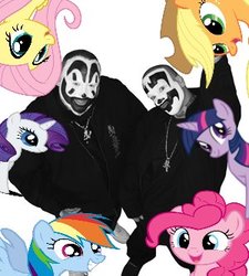 Size: 300x334 | Tagged: safe, applejack, fluttershy, pinkie pie, rainbow dash, rarity, twilight sparkle, g4, insane clown posse, shaggy 2 dope, violent j