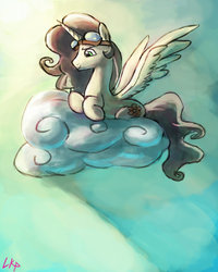 Size: 799x1000 | Tagged: safe, artist:paradoxbroken, oc, oc only, alicorn, pony, alicorn oc, cloud, cloudy, goggles, solo