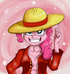 Size: 4751x5000 | Tagged: safe, artist:vicse, pinkie pie, earth pony, anthro, g4, absurd resolution, clothes, cosplay, crossover, female, monkey d. luffy, one piece, partial nudity, pinkie d pie, scar, solo, topless