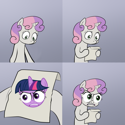 Size: 2000x2000 | Tagged: safe, sweetie belle, twilight sparkle, g4, exploitable meme, meme, special eyes, sweetie's note meme