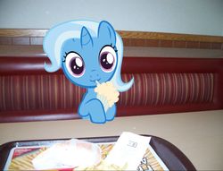 Size: 800x611 | Tagged: safe, trixie, pony, unicorn, g4, cute, female, irl, mare, mcdonald's, milkshake, photo, ponies in real life, solo, waifu dinner