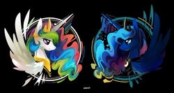 Size: 1500x800 | Tagged: safe, artist:cenit-v, princess celestia, princess luna, alicorn, pony, g4, portrait