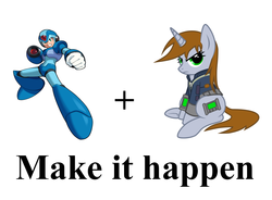 Size: 1900x1400 | Tagged: safe, artist:groxy-cyber-soul, oc, oc only, oc:littlepip, pony, unicorn, fallout equestria, g4, clothes, exploitable meme, fanfic, fanfic art, female, jumpsuit, make it happen, male, mare, mega man (series), meme, pipbuck, show accurate, vault suit