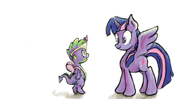 Size: 1366x768 | Tagged: safe, artist:explonova, spike, twilight sparkle, alicorn, pony, g4, accessory swap, twilight sparkle (alicorn)