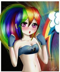 Size: 512x612 | Tagged: safe, artist:kyuniko, rainbow dash, human, g4, belly button, cleavage, female, humanized, midriff, solo