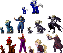 Size: 399x337 | Tagged: safe, artist:ralord, oc, akuma, goenitz, gouki, igniz, king of fighters, melty blood, pixel art, ponified, sprite, street fighter, warachia