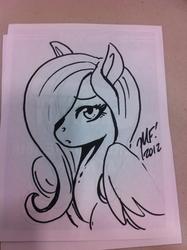 Size: 717x960 | Tagged: safe, artist:kaijusamurai, fluttershy, g4, cute, dragon con, hair over one eye, matt frank, sketch, traditional art