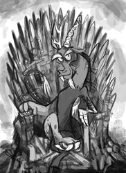 Size: 850x1170 | Tagged: safe, artist:herny, discord, g4, game of thrones, iron throne, male, solo, throne