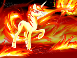 Size: 900x675 | Tagged: safe, artist:drayke_eternity, twilight sparkle, rapidash, g4, fanart, female, fire, rapidash twilight, solo