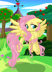 Size: 714x1000 | Tagged: safe, artist:anthocat, fluttershy, g4, apple tree, chest fluff, female, solo, tree