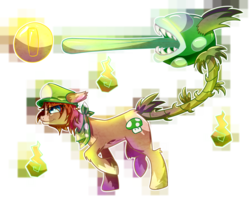 Size: 2258x1794 | Tagged: safe, artist:diabolicalpanda, oc, oc only, oc:pixel, monster pony, original species, piranha plant pony, 1-up mushroom, cap, coin, hat, luigi, luigi's hat, male, parody, solo, super mario bros.