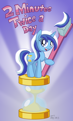 Size: 694x1150 | Tagged: safe, artist:cazra, minuette, pony, unicorn, g4, female, hourglass, public service announcement, solo, toothbrush, toothpaste