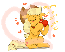 Size: 1280x1024 | Tagged: safe, artist:sion, applejack, ask pet applejack, g4, apple, eyes closed, female, heart, love, sitting, solo, that pony sure does love apples