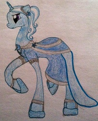 Size: 1569x1935 | Tagged: safe, artist:dreamyeevee, trixie, pony, unicorn, g4, alternate hairstyle, clothes, dress, female, mare, solo, traditional art