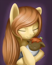 Size: 2000x2500 | Tagged: safe, artist:renatethepony, button mash, oc, oc:cream heart, pony, g4, baby, baby button mash, baby pony, buttonbetes, cream heart and button mash:best mother and son, cute, daaaaaaaaaaaw, foal, mother and son, sleeping