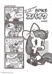 Size: 1409x2000 | Tagged: source needed, safe, artist:mandi, apple bloom, applejack, pinkie pie, spike, twilight sparkle, g4, 4koma, comic, doujin, food, force feeding, pony next door