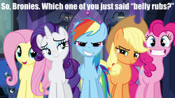 Size: 1920x1080 | Tagged: safe, applejack, fluttershy, pinkie pie, princess luna, rainbow dash, rarity, g4, bellyrubs, bronybait, image macro, looking at you, rapeface