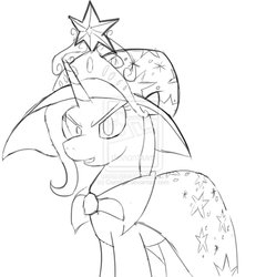 Size: 876x912 | Tagged: safe, artist:ciscoql, trixie, pony, unicorn, g4, big crown thingy, element of magic, female, mare, monochrome, solo