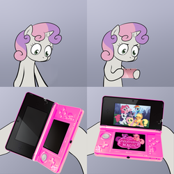 Size: 2000x2000 | Tagged: safe, applejack, fluttershy, pinkie pie, rainbow dash, rarity, sweetie belle, twilight sparkle, g4, 3ds, exploitable meme, female, filly, foal, in-universe pegasister, mane six, mane six opening poses, mare, my little pony logo, nintendo, pink, stock vector, sweetie's note meme, video game