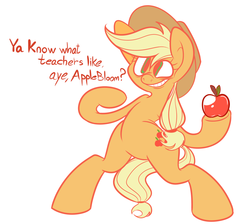 Size: 958x857 | Tagged: safe, artist:extradan, applejack, earth pony, pony, g4, apple, bipedal, female, obligatory apple, simple background, solo, white background