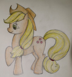 Size: 2365x2531 | Tagged: safe, artist:blindfaith-boo, applejack, g4, female, raised hoof, solo, traditional art