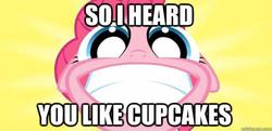 Size: 750x363 | Tagged: safe, artist:misterdavey, pinkie pie, smile hd, g4, cupcake, female, image macro, solo