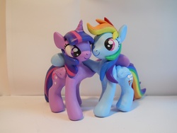 Size: 4320x3240 | Tagged: safe, artist:earthenpony, rainbow dash, twilight sparkle, alicorn, pony, g4, craft, female, high res, hug, irl, mare, photo, sculpture, twilight sparkle (alicorn)