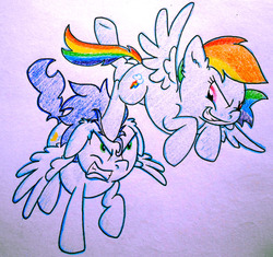 Size: 727x682 | Tagged: safe, artist:ethanolrabbit, rainbow dash, soarin', g4, female, male, ship:soarindash, shipping, straight, traditional art