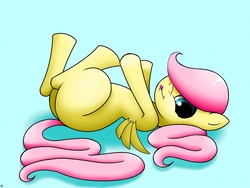 Size: 1200x900 | Tagged: safe, artist:retrokidz, fluttershy, g4, cute, female, filly, on back, shyabetes, solo, tongue out
