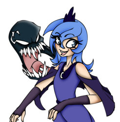 Size: 1135x1155 | Tagged: safe, artist:dankodeadzone, princess luna, human, g4, clothes, crossover, female, happy, humanized, male, simple background, spider-man, transparent background, venom, venom luna