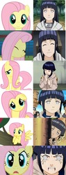 Size: 575x1506 | Tagged: safe, fluttershy, pegasus, pony, g4, byakugan, comparison, cute, eyes closed, face, hiding, hyuuga hinata, looking at you, naruto, shy, smiling, spread wings, wings