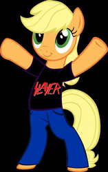 Size: 501x800 | Tagged: safe, applejack, earth pony, pony, g4, bipedal, clothes, female, metal, pants, simple background, slayer, solo
