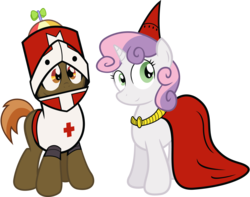 Size: 2574x2024 | Tagged: safe, artist:clamstacker, button mash, sweetie belle, g4, castle crashers, clothes, costume, simple background, transparent background, vector