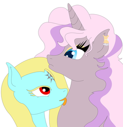 Size: 3032x3121 | Tagged: safe, artist:amora-silverspark, oc, oc only, oc:allure, oc:amora-silverspark, pegasus, pony, unicorn, female, lesbian, licking