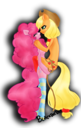 Size: 700x1100 | Tagged: safe, artist:blackbeebee, applejack, pinkie pie, anthro, g4, female, lesbian, ship:applepie, shipping