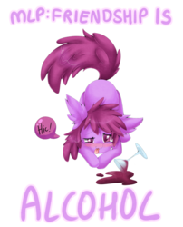 Size: 562x696 | Tagged: safe, artist:lulu-fly, berry punch, berryshine, g4, alcohol, blushing, drunk, female, messy mane, solo, tongue out, wine, wine glass