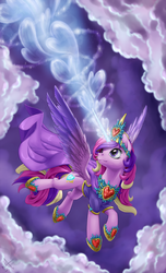 Size: 1500x2473 | Tagged: safe, artist:1jaz, princess cadance, alicorn, pony, g4, clothes, female, flying, magic, mare, solo