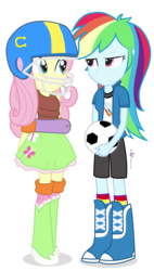 Size: 750x1320 | Tagged: safe, artist:dm29, fluttershy, rainbow dash, equestria girls, g4, american football, duo, floaty, football, helmet, simple background, transparent background