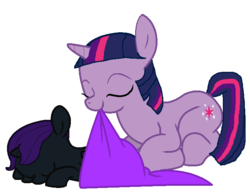 Size: 681x524 | Tagged: safe, artist:killer-puppets, artist:marine c. jones, editor:marine c. jones, twilight sparkle, oc, oc:nyx, alicorn, unicorn, g4, alicorn oc, base artist:killer-puppets, base used, base:killer-puppets, blanket, duo, duo female, female, filly, foal, horn, mare, mother and child, mother and daughter, simple background, unicorn twilight, white background, wings