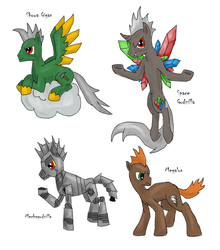 Size: 1024x1165 | Tagged: safe, kaiju pony, pony, gigan, godzilla (series), mechagodzilla, megalon, ponified, spacegodzilla